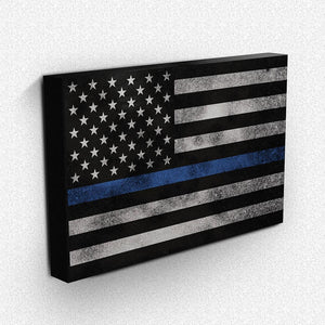 Thin Blue Line Grunge Flag Canvas Wall Art - Heroic Defender