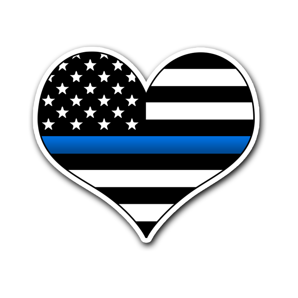 Thin Blue Line Flag Vinyl Decal Heart Sticker - Heroic Defender