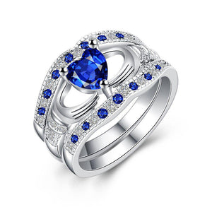 Thin Blue Line Three Piece Crystal Heart Ring | Heroic Defender