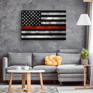 Thin Red Line Grunge Flag Canvas Wall Art - Heroic Defender