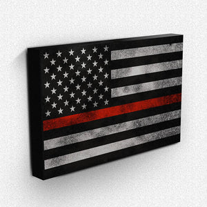 Thin Red Line Grunge Flag Canvas Wall Art - Heroic Defender