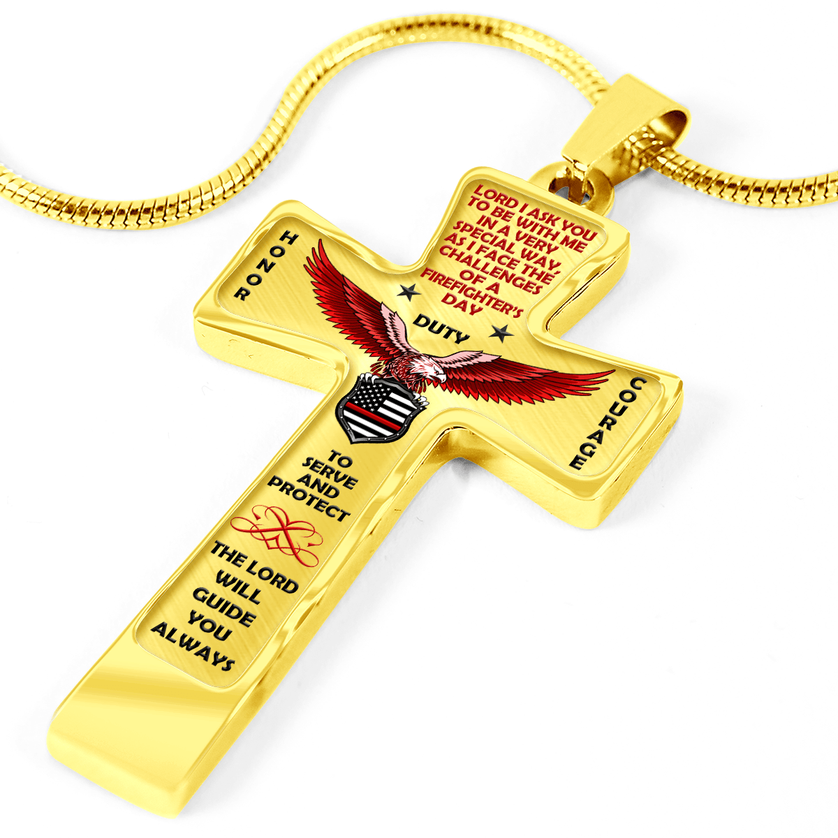 Women's Firefighter "Honor Duty Courage" Cross Necklace - Heroic Defender