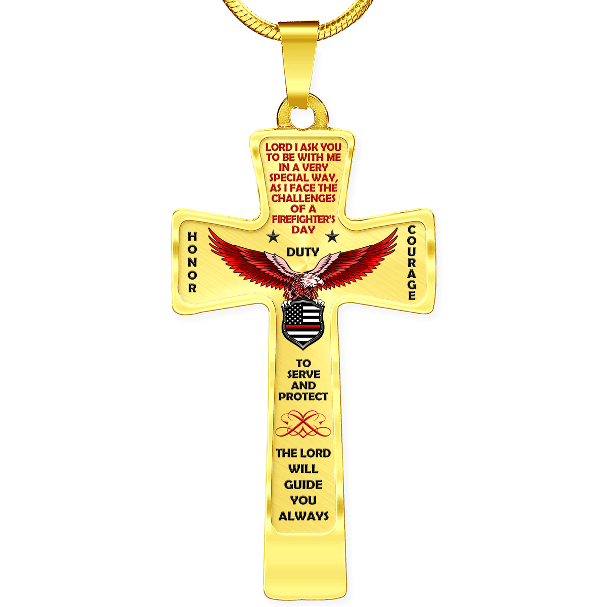 Women's Firefighter "Honor Duty Courage" Cross Necklace - Heroic Defender