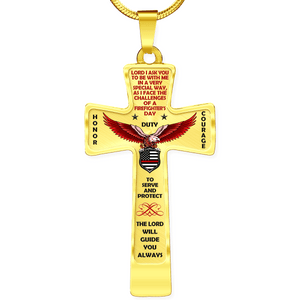Women's Firefighter "Honor Duty Courage" Cross Necklace - Heroic Defender