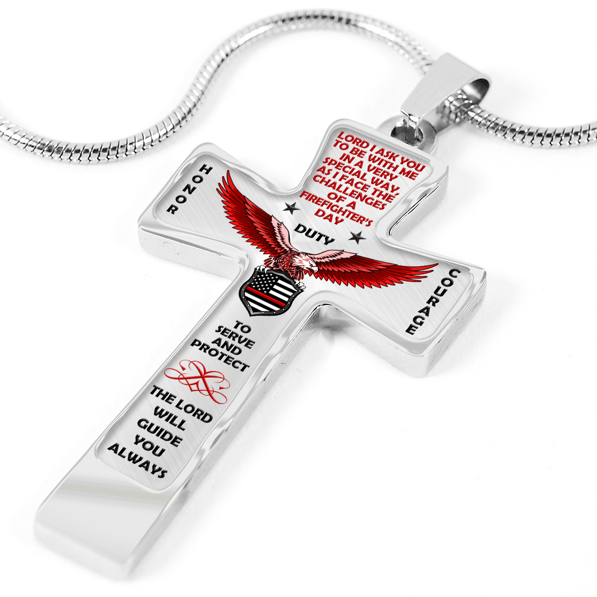 Women's Firefighter "Honor Duty Courage" Cross Necklace - Heroic Defender