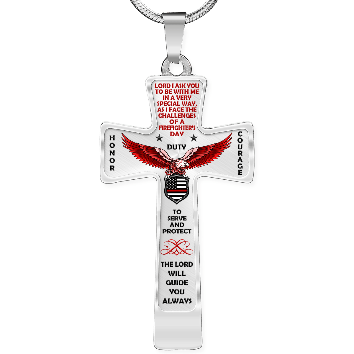 Women's Firefighter "Honor Duty Courage" Cross Necklace - Heroic Defender
