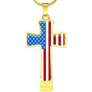 Women's Patriotic American Flag Cross Necklace - Heroic Defender