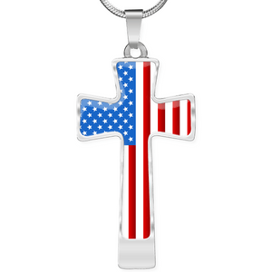 Women's Patriotic American Flag Cross Necklace - Heroic Defender