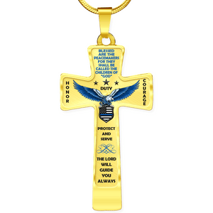 Women's Police "Honor Duty Courage" Cross Necklace - Heroic Defender