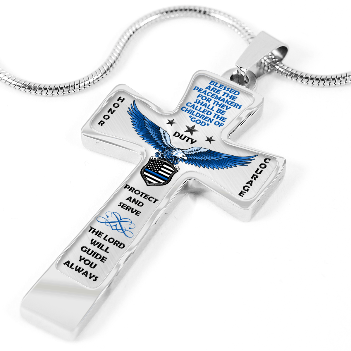 Women's Police "Honor Duty Courage" Cross Necklace - Heroic Defender
