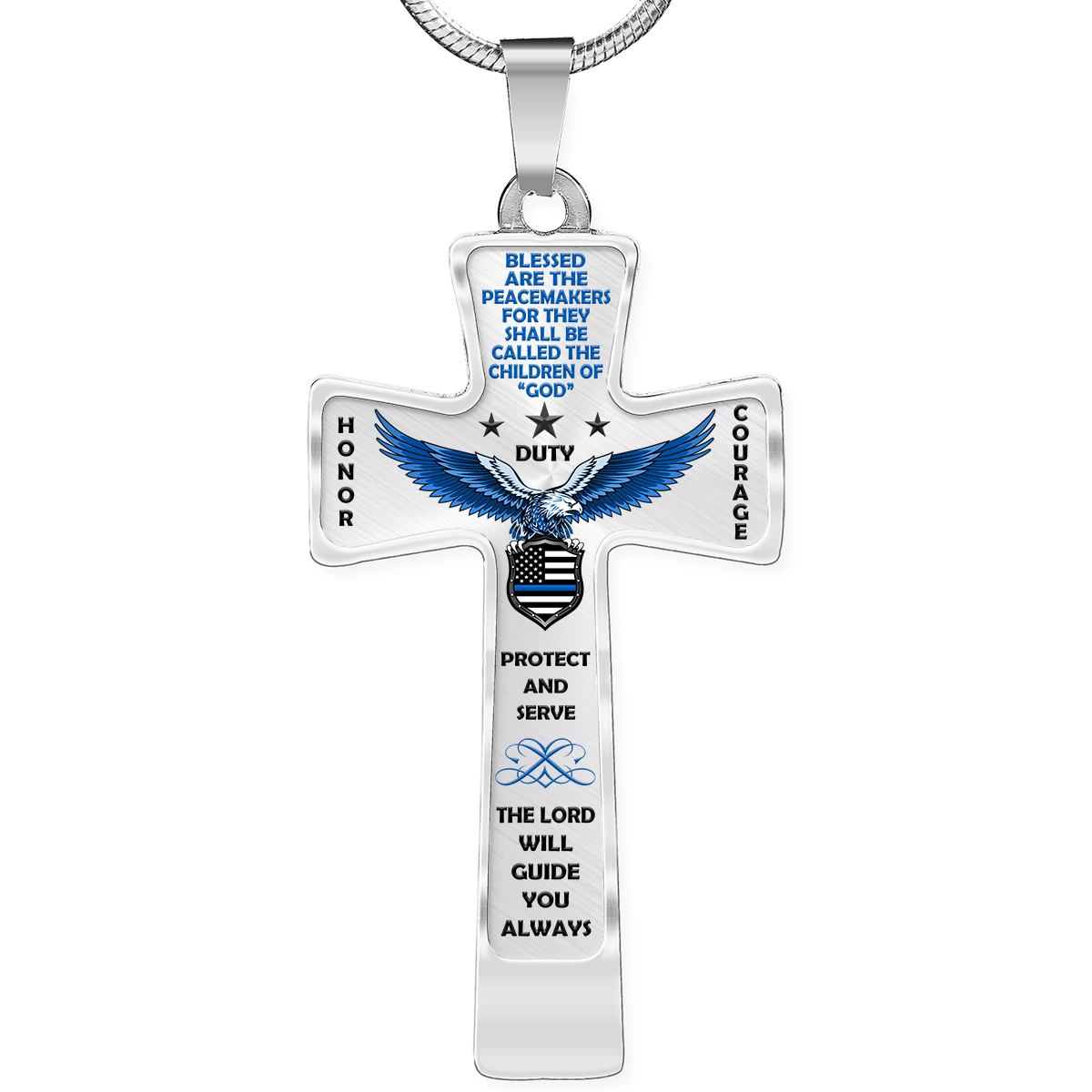 Women's Police "Honor Duty Courage" Cross Necklace - Heroic Defender