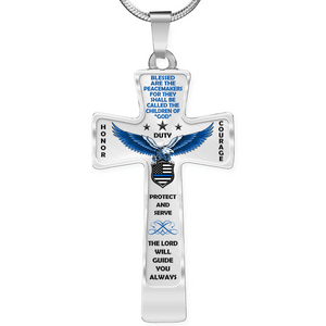 Women's Police "Honor Duty Courage" Cross Necklace - Heroic Defender