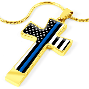 Women's Thin Blue Line Flag Cross Necklace - Heroic Defender
