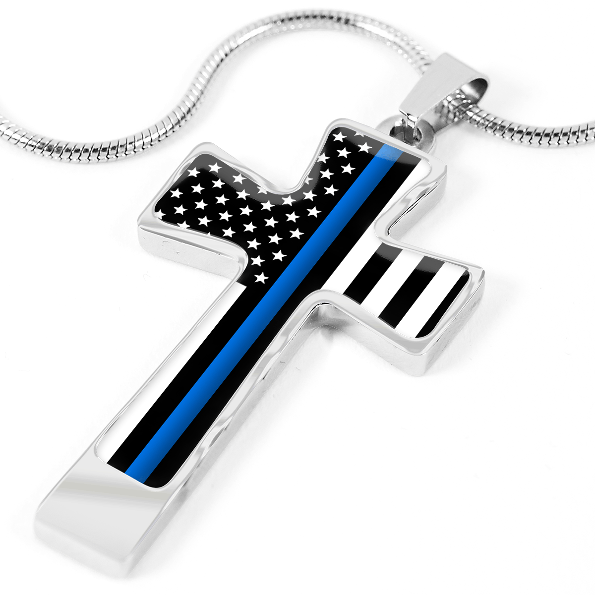 Women's Thin Blue Line Flag Cross Necklace - Heroic Defender
