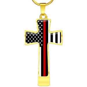Women's Thin Red Line Flag Cross Necklace - Heroic Defender