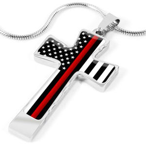 Women's Thin Red Line Flag Cross Necklace - Heroic Defender