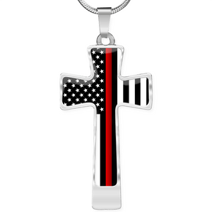 Women's Thin Red Line Flag Cross Necklace - Heroic Defender