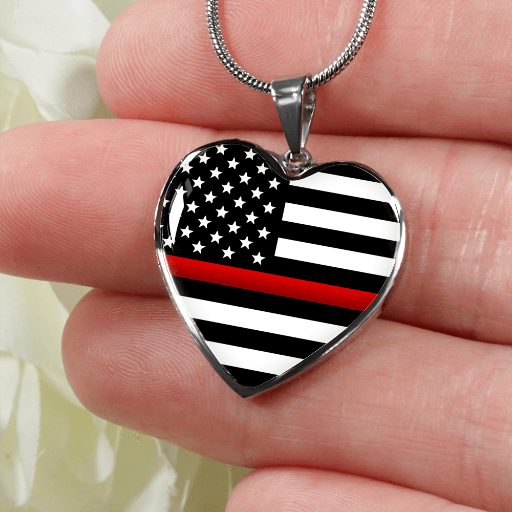 Thin Red Line Heart Necklace - Heroic Defender