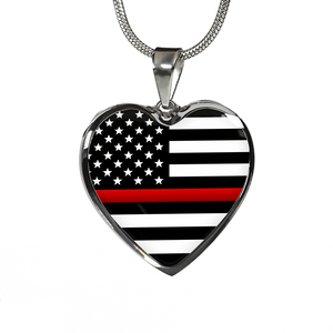 Thin Red Line Heart Necklace - Heroic Defender