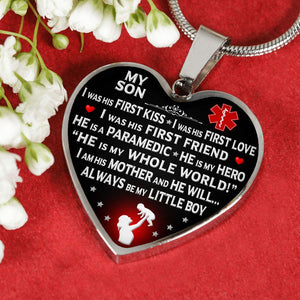 Paramedic Mom "I Am His Mother" Heart Necklace - Heroic Defender