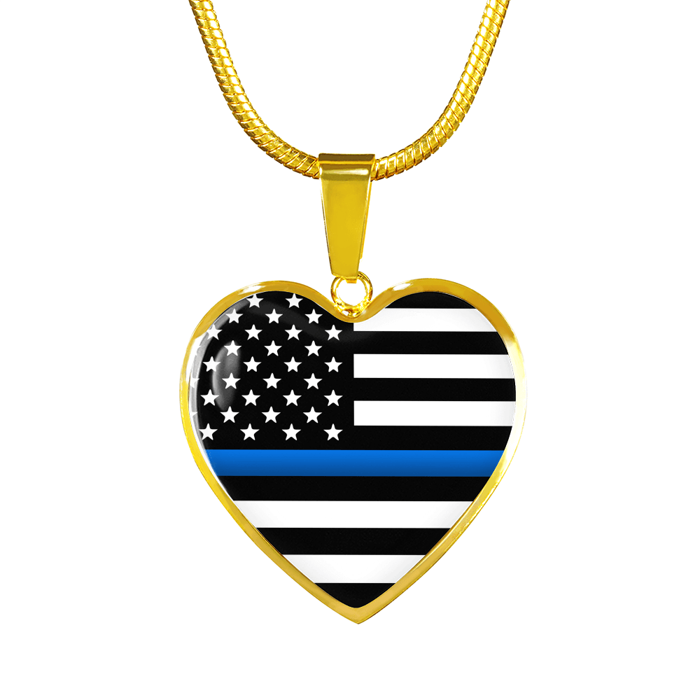 Thin Blue Line Heart Necklace - Heroic Defender