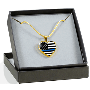 Thin Blue Line Heart Necklace - Heroic Defender