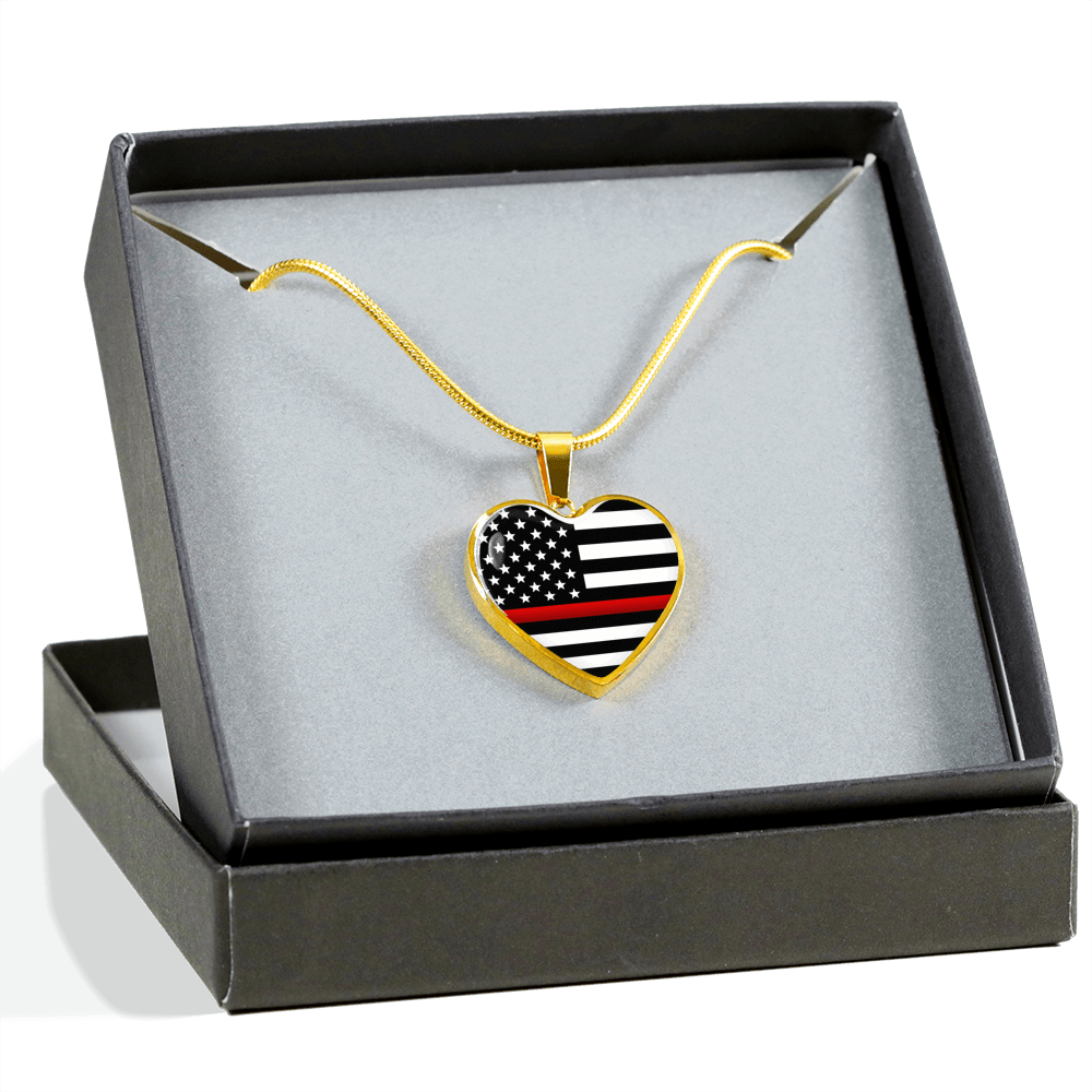 Thin Red Line Heart Necklace - Heroic Defender