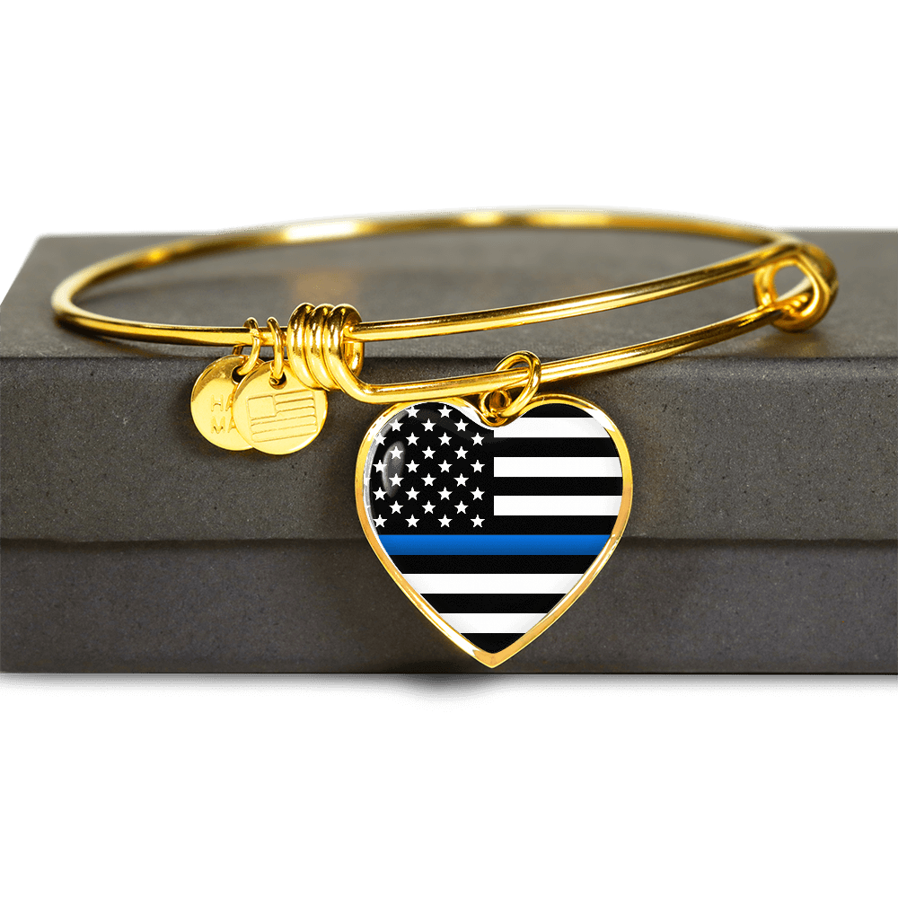 Thin Blue Line Heart Bangle Bracelet Heroic Defender