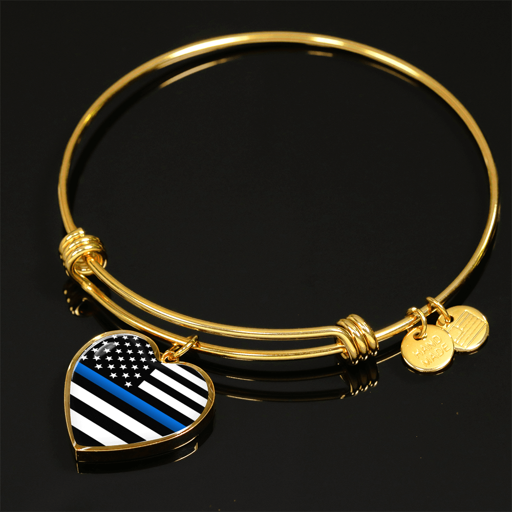 Thin Blue Line Heart Bangle Bracelet - Heroic Defender