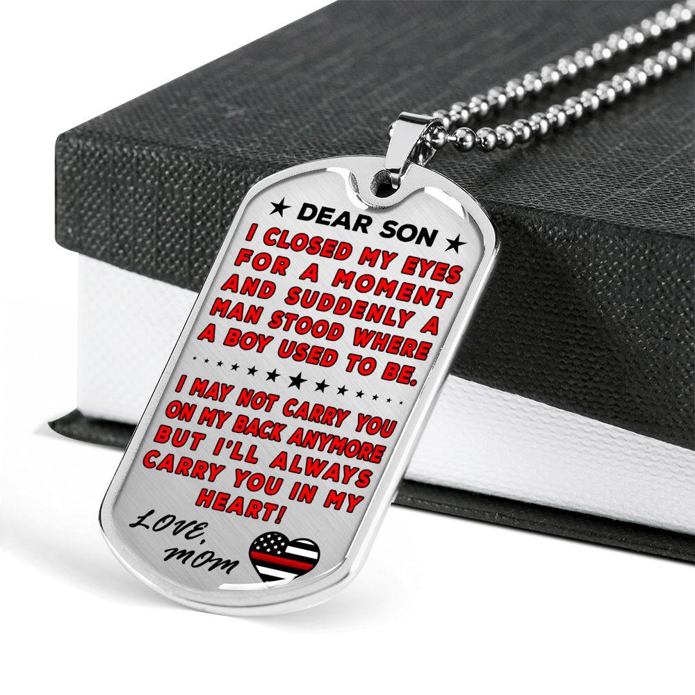 Firefighter Mom To Son "You're In My Heart" Dog Tag | Heroic Defender