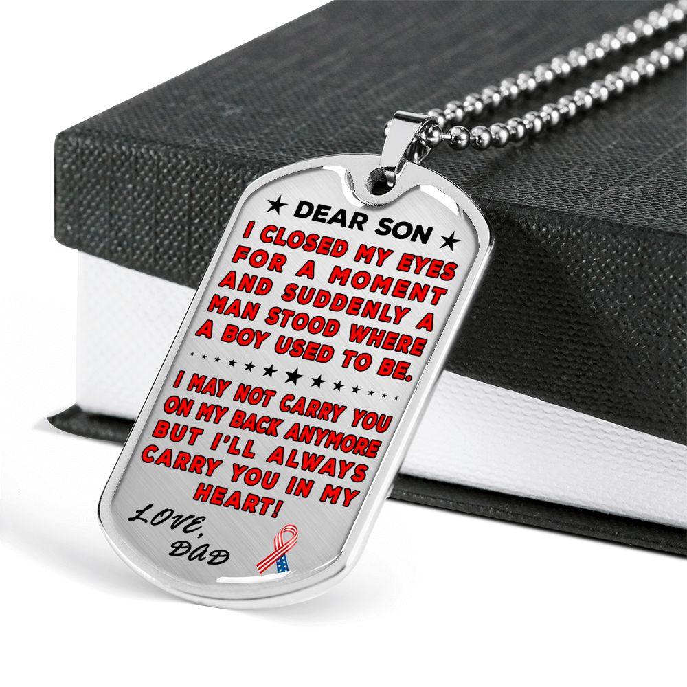 Military Dad To Son "You're In My Heart" Dog Tag | Heroic Defender