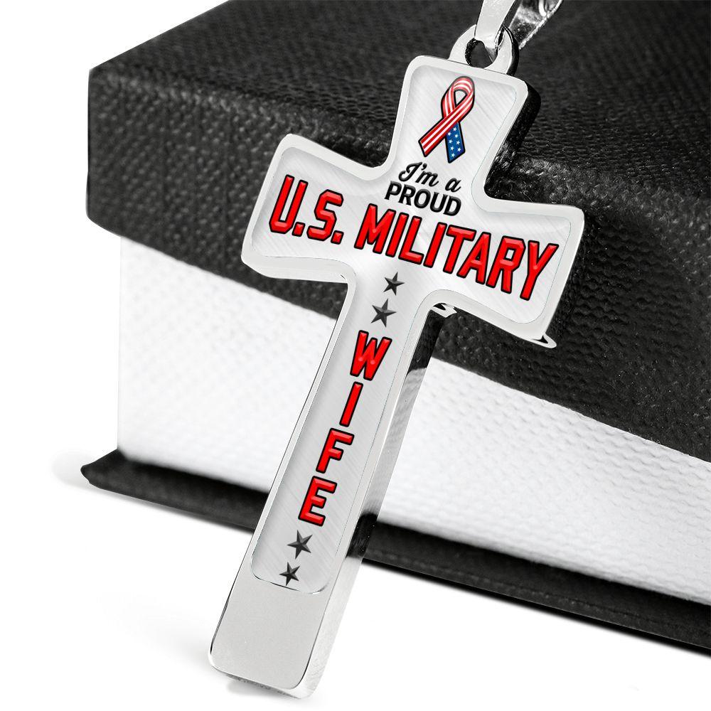 Proud Military Wife Cross Necklace | Heroic Defender