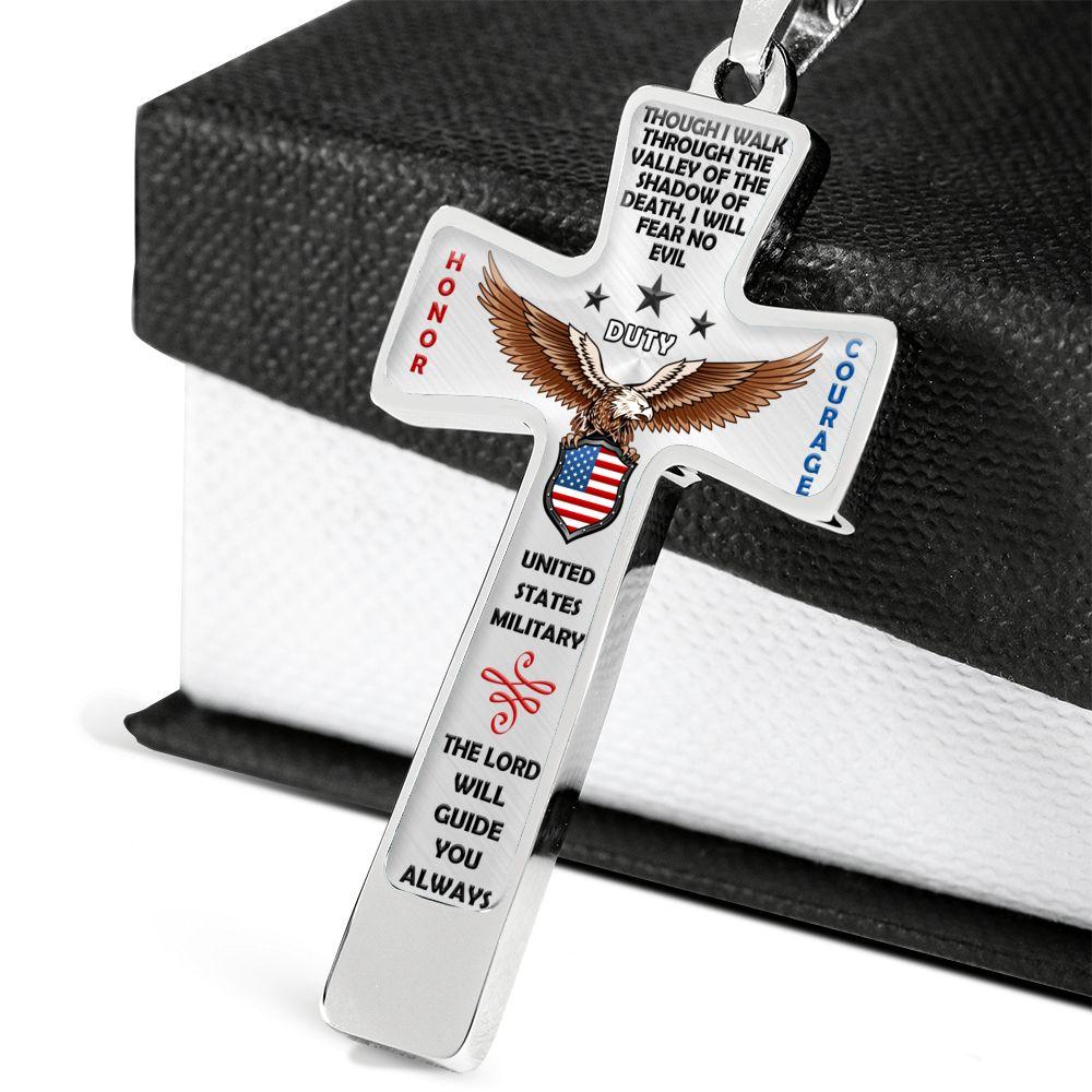 U.S. Military "Honor Duty Courage" Cross Necklace | Heroic Defender