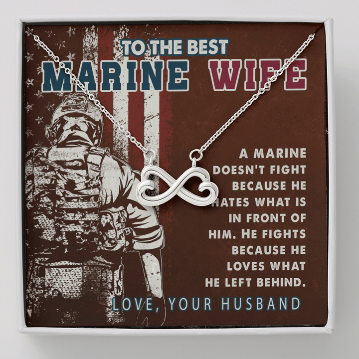Marine Corps Wife Infinity Heart Necklace Heroic Defender