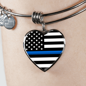 Thin Blue Line Heart Bangle Bracelet - Heroic Defender