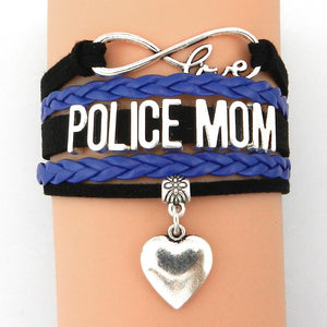 Police Mom Infinity Love Bracelet With Heart Charm - Heroic Defender
