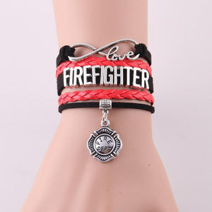 Firefighter Infinity Love Bracelet With Fire Dept Charm - Heroic Defender