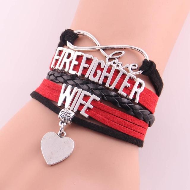 Firefighter Wife Infinity Love Bracelet With Heart Charm - Heroic Defender