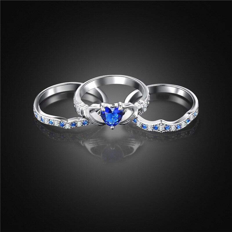 Thin Blue Line Three Piece Crystal Heart Ring | Heroic Defender